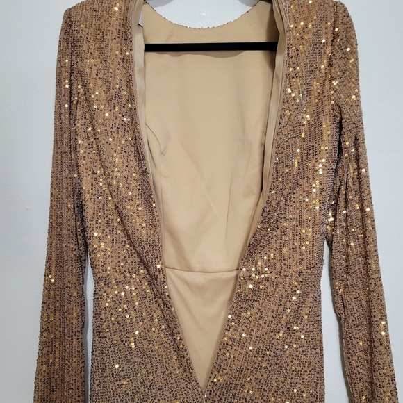 Mac Duggal Ieena Sequined Knotted Waist High Slit Gown Antique Gold Size 6 42013 - Picture 7 of 12